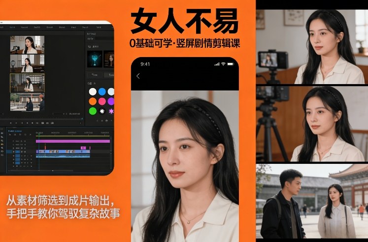 0基础可学！《女人不易》竖屏剧情剪辑课，从素材筛选到成片输出，手把手教你驾驭复杂故事-铜臭网