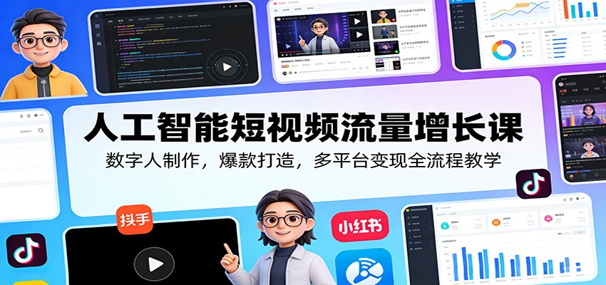 人工智能短视频流量增长课：数字人制作，爆款打造，多平台变现全流程教学-铜臭网
