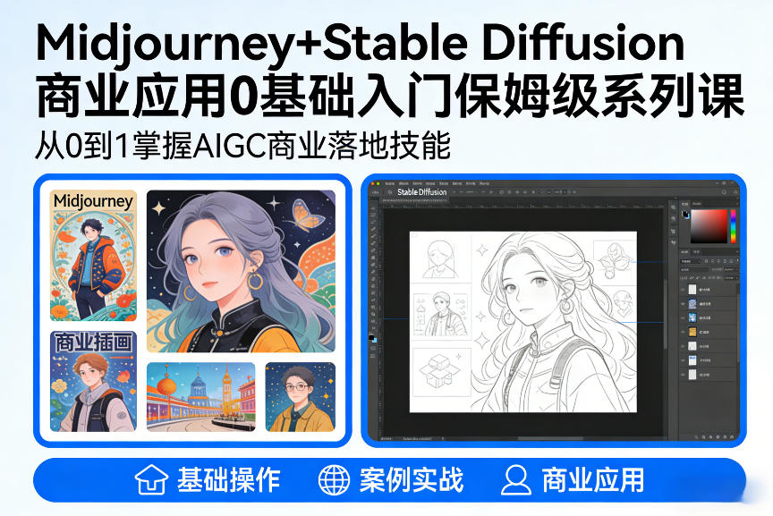 AIGC商业应用Midjourney+Stable Diffusion教程,0基础入门保姆级系列课-铜臭网