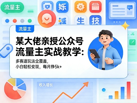 某大佬亲授公众号流量主实战教学:多赛道玩法全覆盖,小白轻松变现,每月多挣5k+-铜臭网