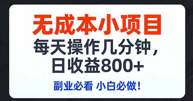 无成本小项目,每天操作几分钟,日收益800+ 副业必看 小白必做!-铜臭网