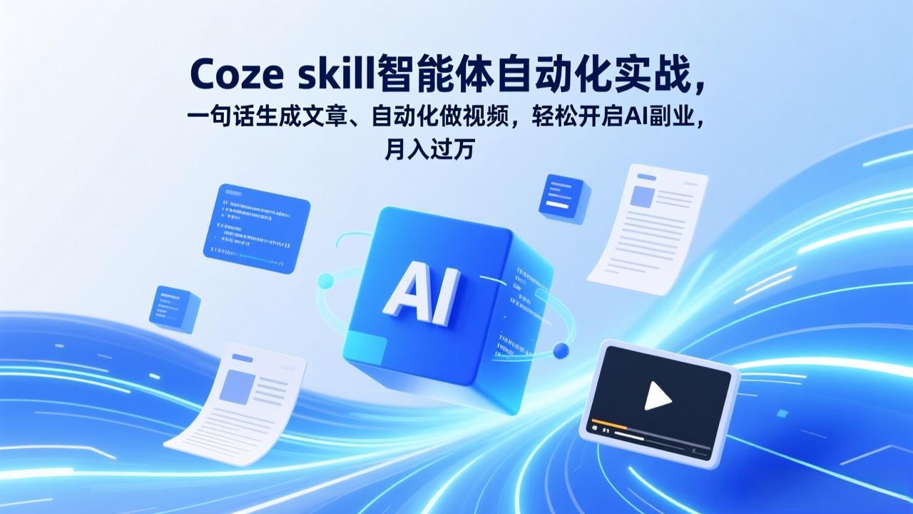 Coze skill智能体自动化实战，一句话生成文章、自动化做视频，轻松开启AI副业，月入过万-铜臭网