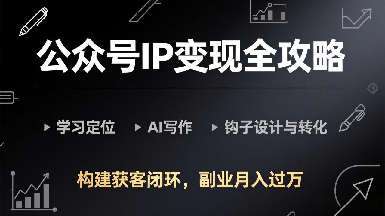 公众号IP变现全攻略-更新,学习定位、AI写作、钩子设计与转化,构建获客闭环,副业月入过万-铜臭网