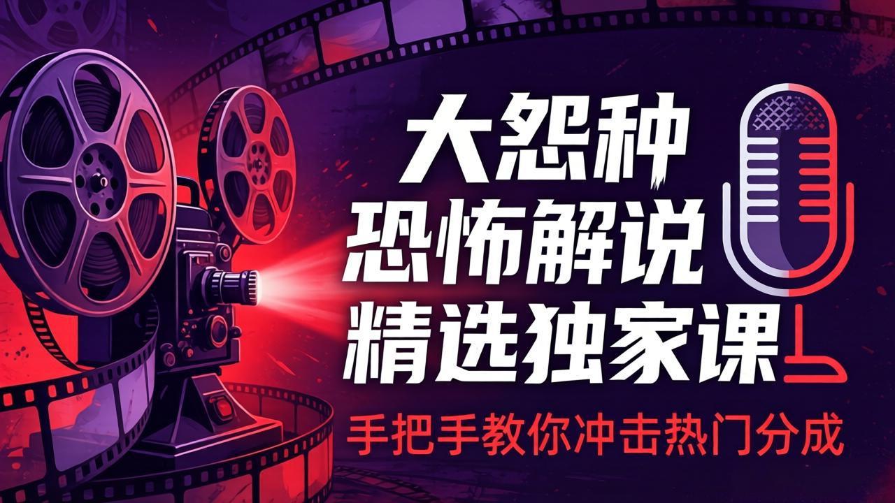 大怨种恐怖解说精选独家课：电影下载+文案配音+片头封面，手把手教你冲击热门分成-铜臭网