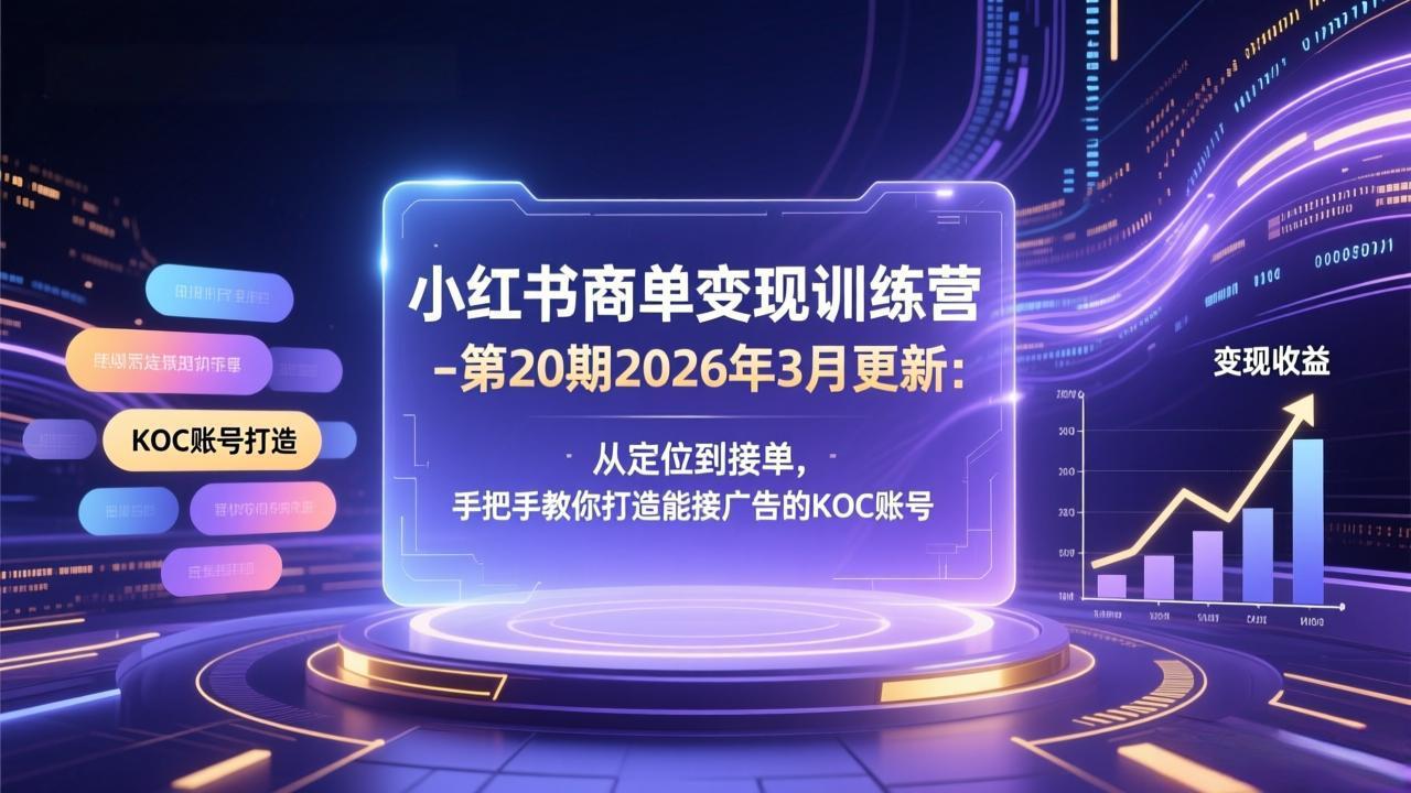 小红书商单变现训练营-第20期26年3月更新：从定位到接单，手把手教你打造能接广告的KOC账号-铜臭网