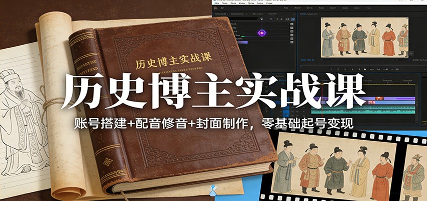 历史博主实战课：账号搭建+配音修音+封面制作，零基础起号变现-铜臭网