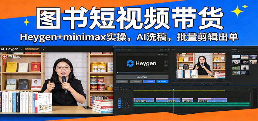 图书短视频带货：Heygen+minimax实操，AI洗稿 ，批量剪辑出单-铜臭网