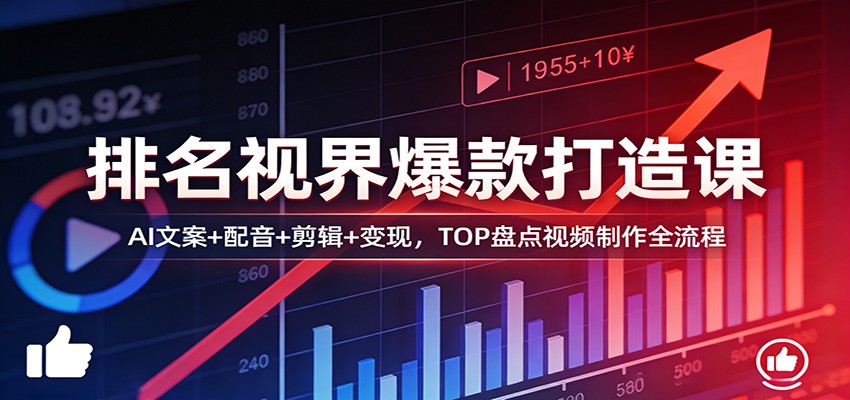 排名视界爆款打造课：AI文案+配音+剪辑+变现，TOP盘点视频制作全流程-铜臭网