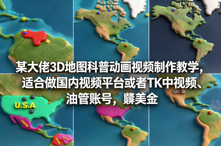 某大佬3D地图科普动画视频制作教学，适合做国内视频平台或者TK中视频、油管账号，賺美金-铜臭网