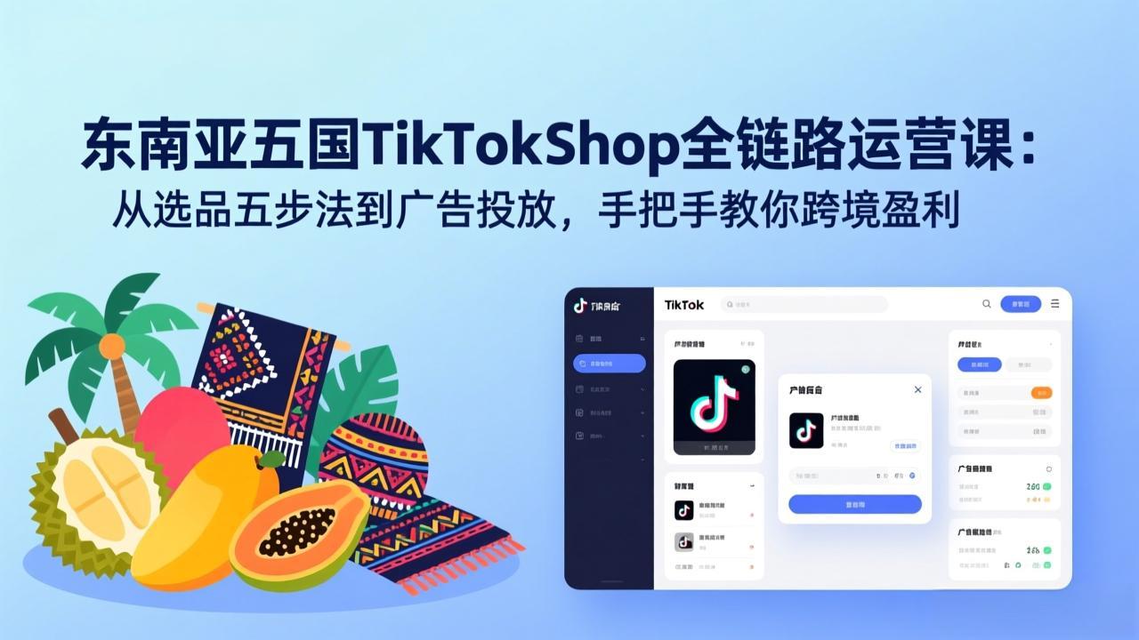 东南亚五国TikTok Shop全链路运营课：从选品五步法到广告投放，手把手教你跨境盈利-铜臭网