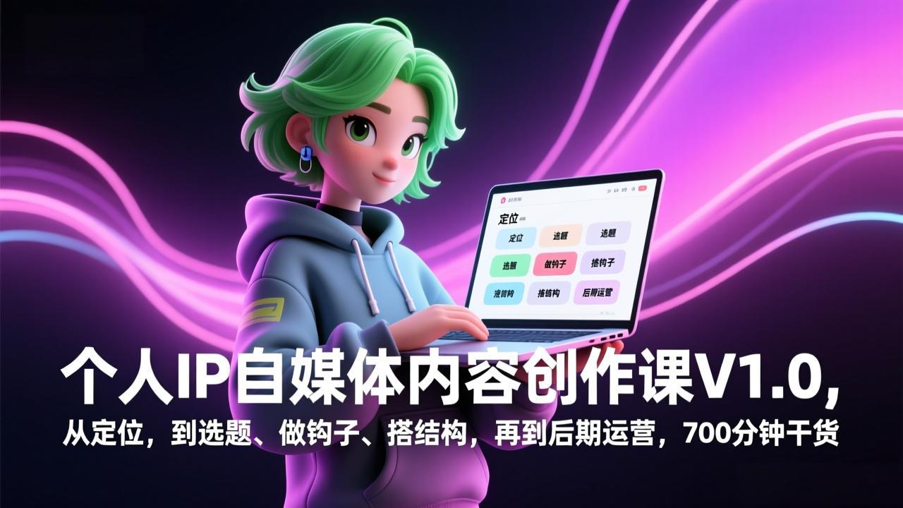 个人IP自媒体内容创作课V1.0，从定位，到选题、做钩子、搭结构，再到后期运营，700分钟干货-铜臭网