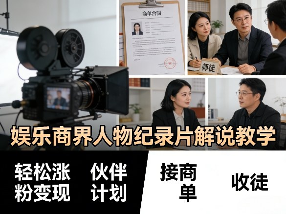 娱乐商界人物纪录片解说教学，轻松涨粉变现，伙伴计划，接商单，收徒等-铜臭网