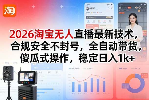 2026淘宝无人直播最新技术,合规安全不封号,全自动带货,傻瓜式操作,稳定日入1k+【揭秘】-铜臭网