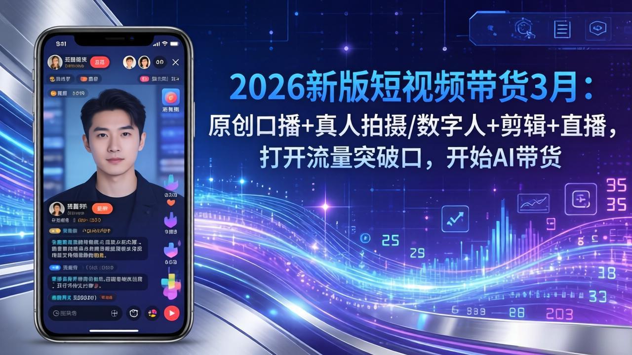 2026新版短视频带货3月:原创口播+真人拍摄/数字人+剪辑+直播,打开流量突破口,开始AI带货-铜臭网