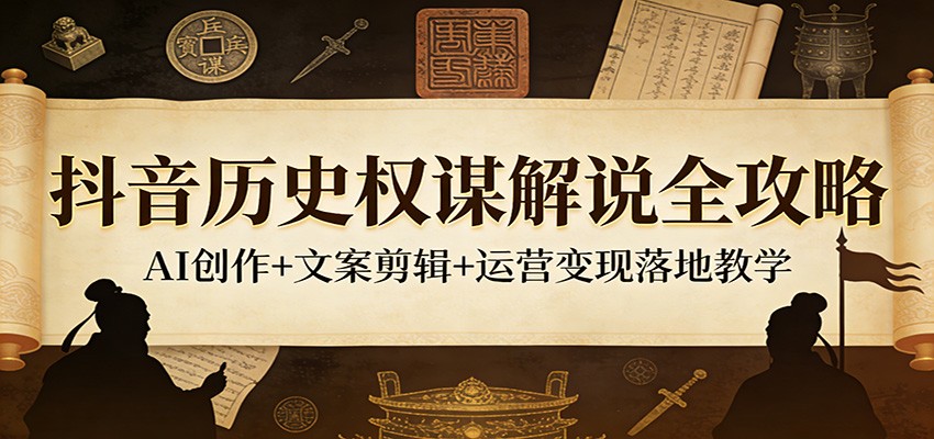 抖音历史权谋解说全攻略：AI创作+文案剪辑+运营变现落地教学-铜臭网