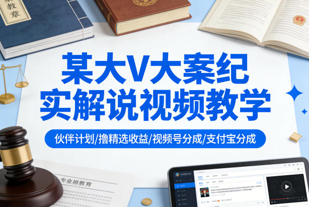 某大V大案纪实解说视频教学，可做伙伴计划、撸精选收益，视频号和支付宝分成计划均可-铜臭网