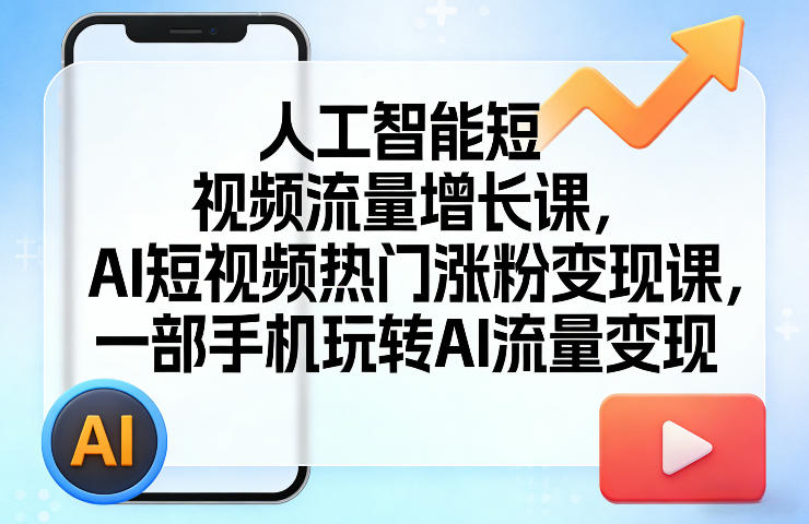 人工智能短视频流量增长课，AI短视频热门涨粉变现课，一部手机玩转AI流量变现-铜臭网