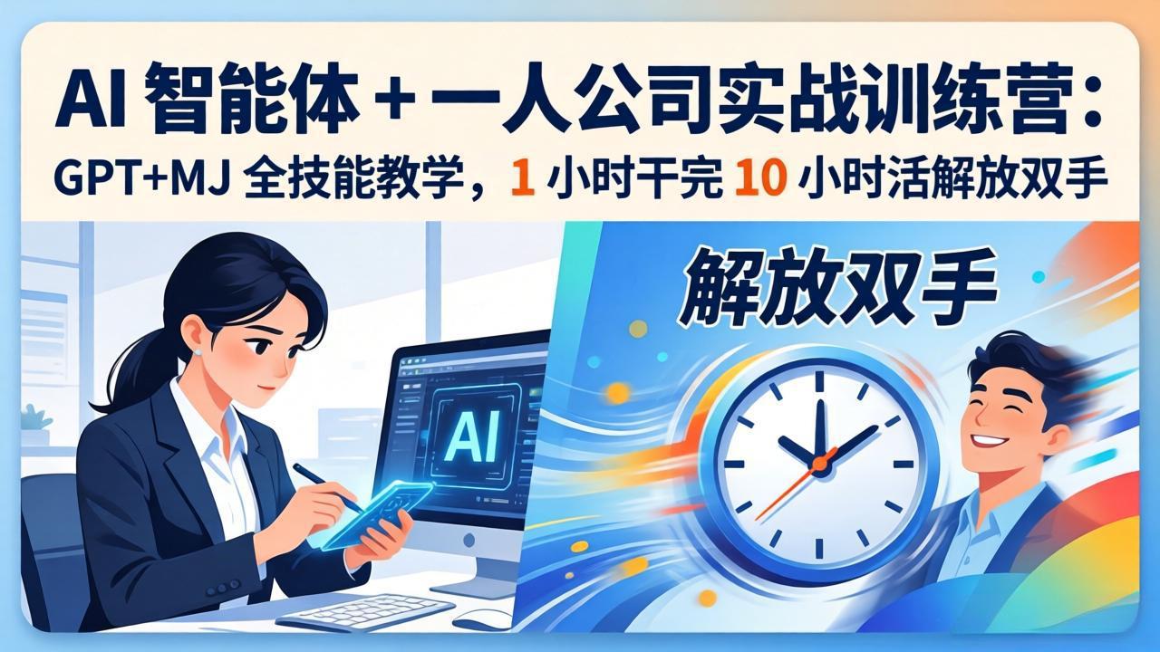 AI 智能体 + 一人公司实战训练营:GPT+MJ 全技能教学,1 小时干完 10 小时活解放双手-铜臭网