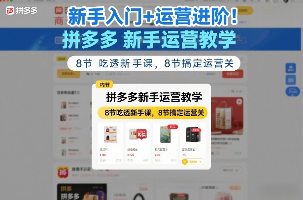 新手入门+运营进阶！拼多多新手运营教学，8节吃透新手课，8节搞定运营关-铜臭网