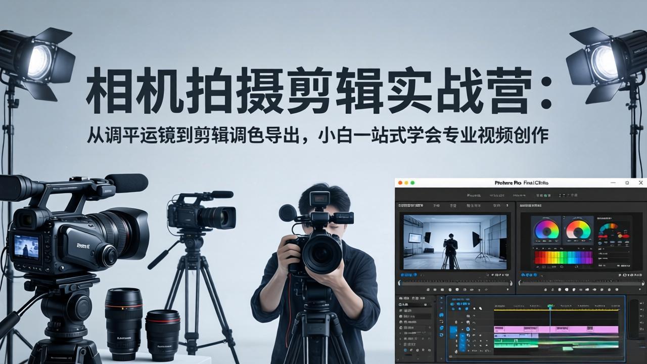 相机拍摄剪辑实战营：从调平运镜到剪辑调色导出，小白一站式学会专业视频创作-铜臭网