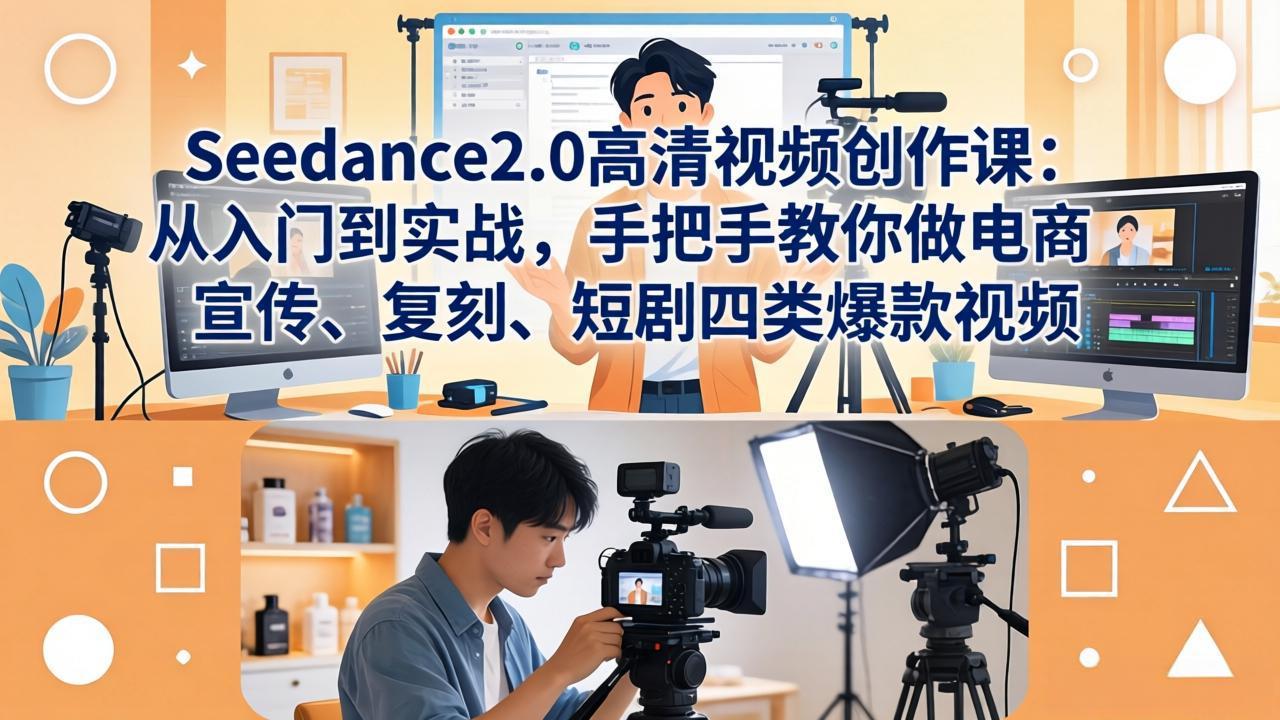Seedance2.0高清视频创作课：从入门到实战，手把手教你做电商、宣传、复刻、短剧四类爆款视频-铜臭网