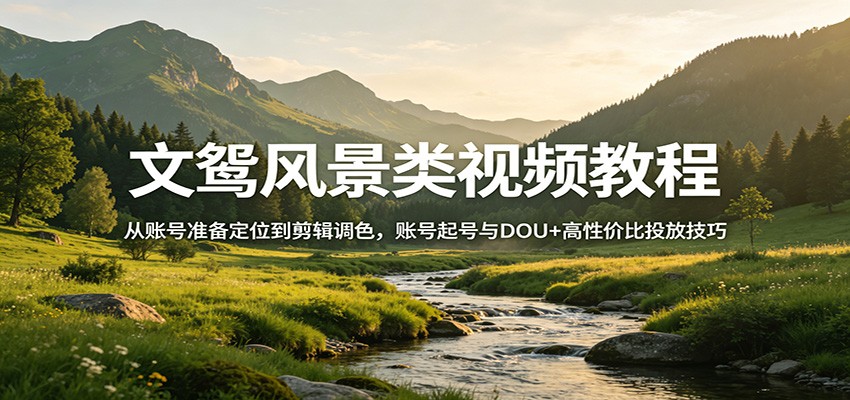 文鸳风景类视频教程：从账号准备定位到剪辑调色，账号起号与DOU+高性价比投放技巧-铜臭网