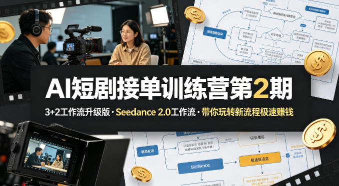 AI短剧接单训练营第2期，3+2工作流升级版，Seedance 2.0工作流，带你玩转新流程极速賺钱-铜臭网