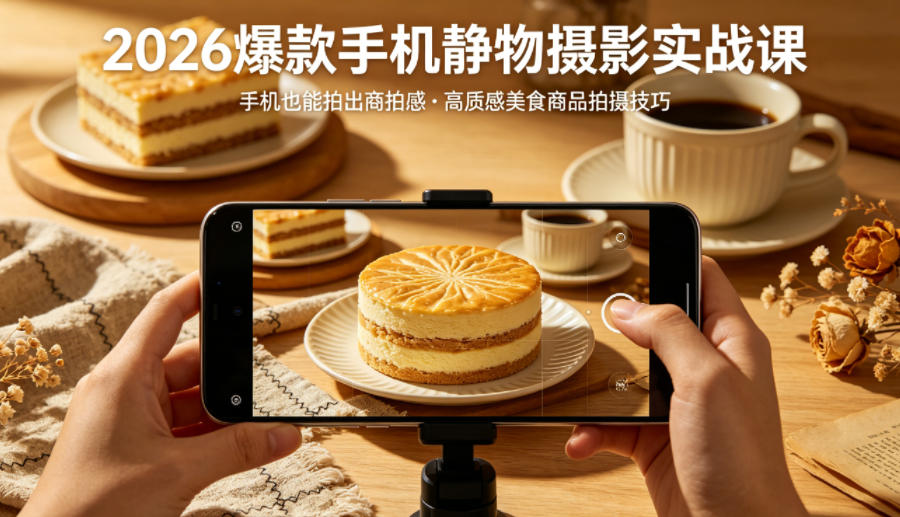 2026爆款手机静物摄影实战课，手机也能拍出商拍感，学会拍出高质感美食商品-铜臭网