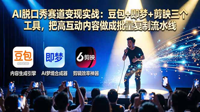 AI脱口秀赛道变现实战：豆包+即梦+剪映三个工具，把高互动内容做成批量复制流水线-铜臭网