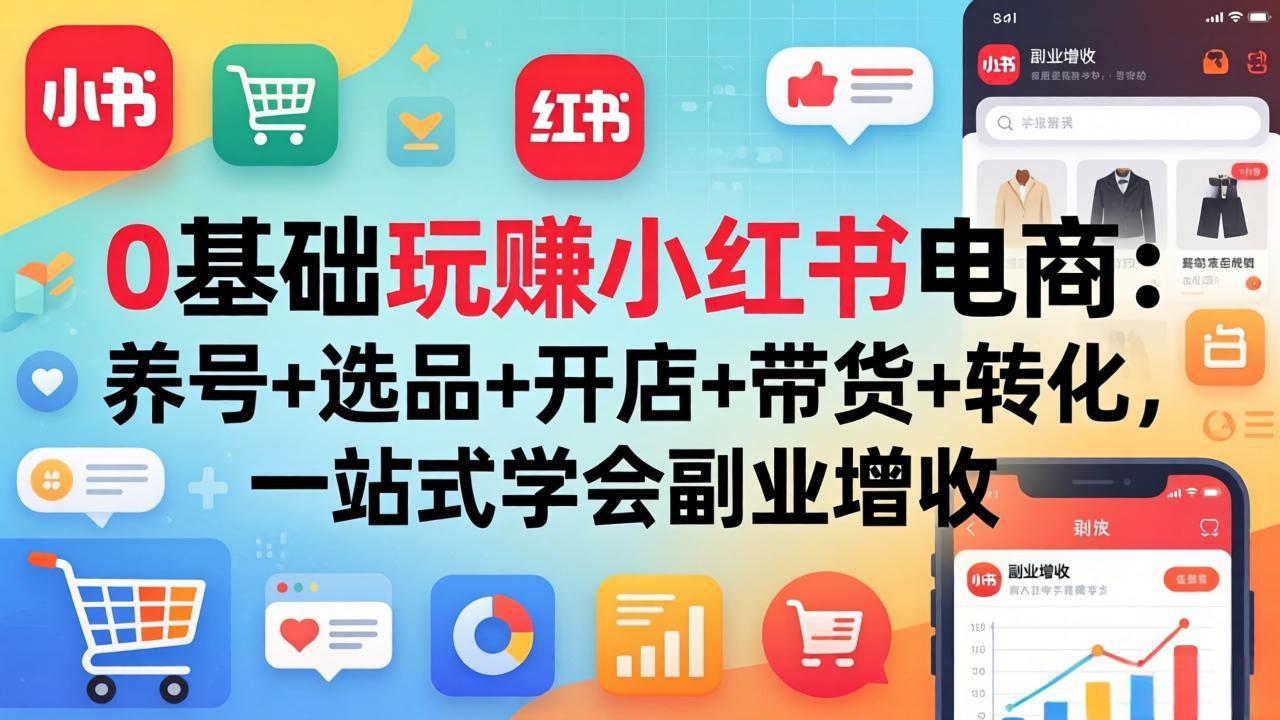 0基础玩赚小红书电商：养号+选品+开店+带货+转化，一站式学会副业增收-铜臭网