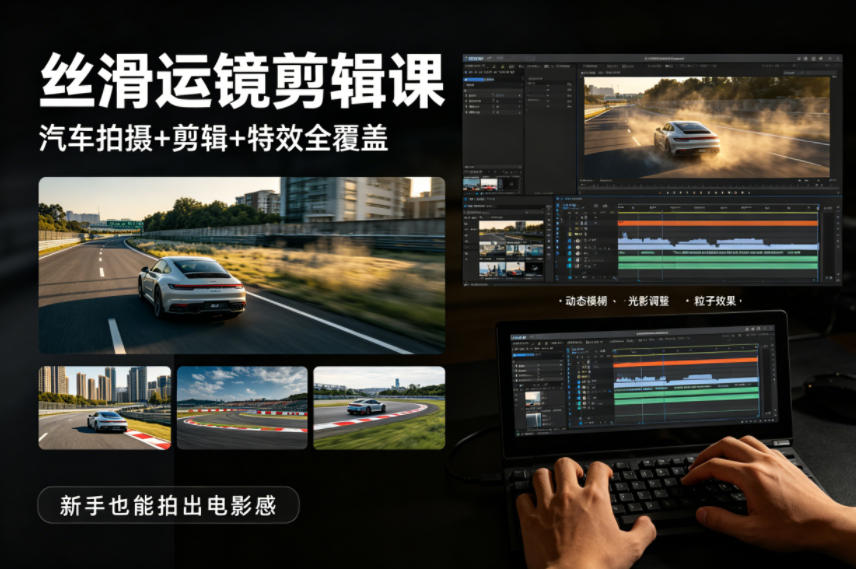 大叔丝滑运镜剪辑课，汽车拍摄+剪辑+特效全覆盖，新手也能拍出电影感-铜臭网