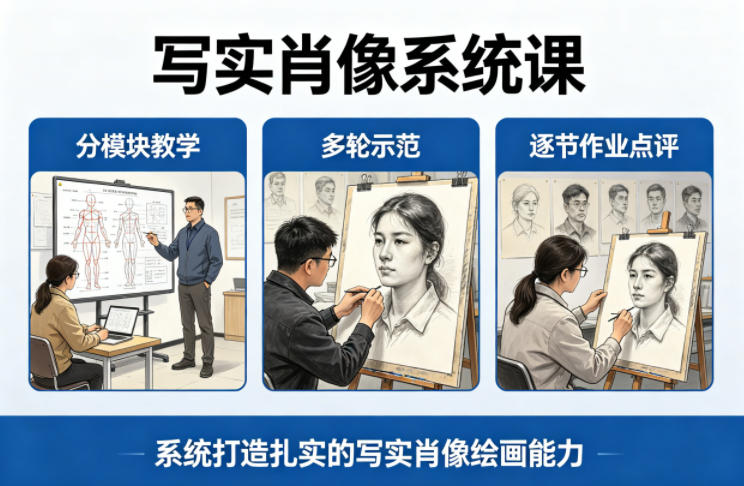 写实肖像系统课，全程分模块教学+多轮示范+逐节作业点评，系统打造扎实的写实肖像绘画能力-铜臭网