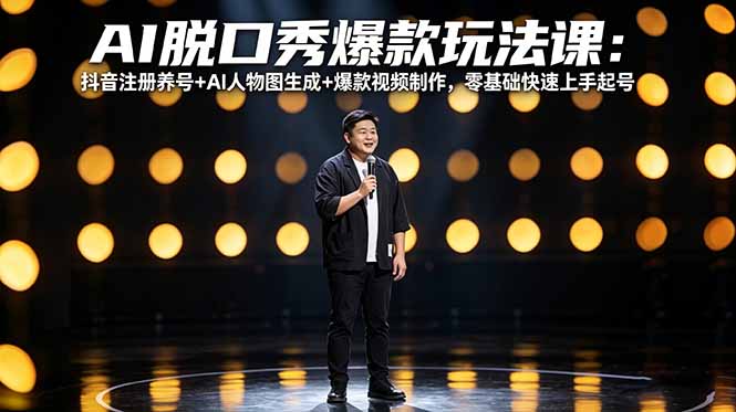 AI脱口秀爆款玩法课：抖音注册养号+AI人物图生成+爆款视频制作，零基础快速上手起号-铜臭网
