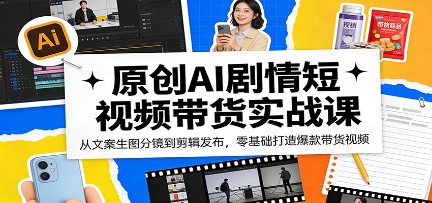 原创AI剧情短视频带货实战课：从文案生图分镜到剪辑发布，零基础打造爆款带货视频-铜臭网