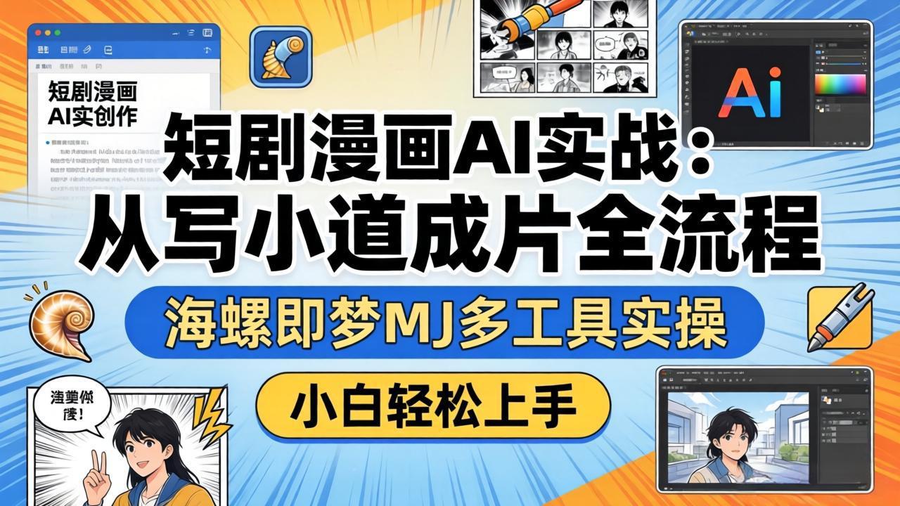 短剧漫画AI实战：从写小说到成片全流程，海螺即梦MJ多工具实操，小白轻松上手-铜臭网