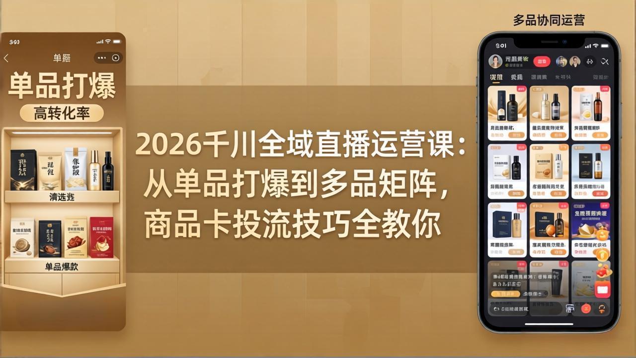 2026千川全域直播运营课：从单品打爆到多品矩阵，商品卡投流技巧全教你-铜臭网