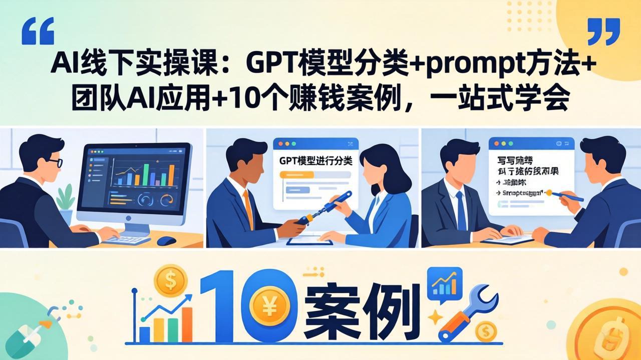 AI线下实操课：GPT模型分类+prompt方法+团队AI应用+10个赚钱案例，一站式学会-铜臭网