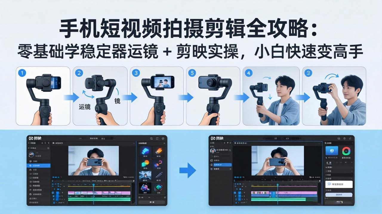 手机短视频拍摄剪辑全攻略：零基础学稳定器运镜 + 剪映实操，小白快速变高手-铜臭网