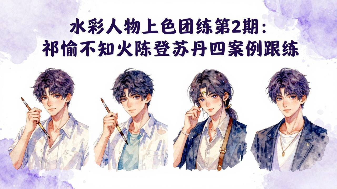 水彩人物上色团练第2期：祁煜不知火陈登苏丹四案例跟练，手把手提升绘画能力-铜臭网