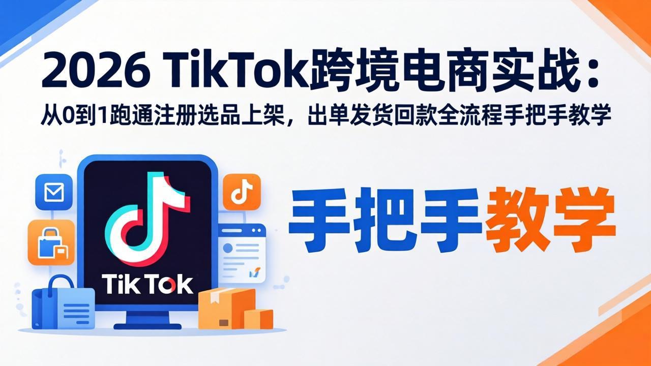 2026TikTok跨境电商实战-更新：从0到1跑通注册选品上架，出单发货回款全流程手把手教学-铜臭网
