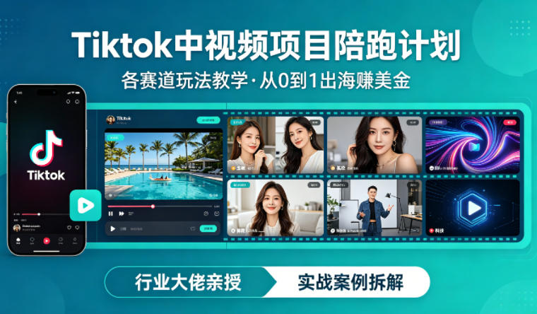 某大佬的Tiktok中视频项目陪跑，涵盖TK各个赛道玩法教学，从0到1出海賺美金-铜臭网