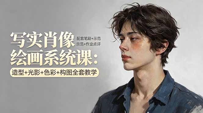 写实肖像绘画系统课：造型+光影+色彩+构图全套教学，配套笔刷+示范+作业点评-铜臭网
