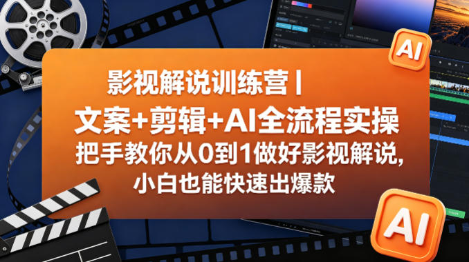 影视解说训练营|文案+剪辑+AI全流程实操,把手教你从0到1做好影视解说,小白也能快速出爆款-铜臭网