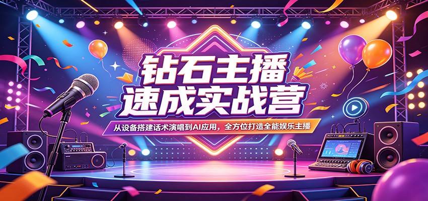 钻石主播速成实战营：从设备搭建话术演唱到AI应用，全方位打造全能娱乐主播-铜臭网