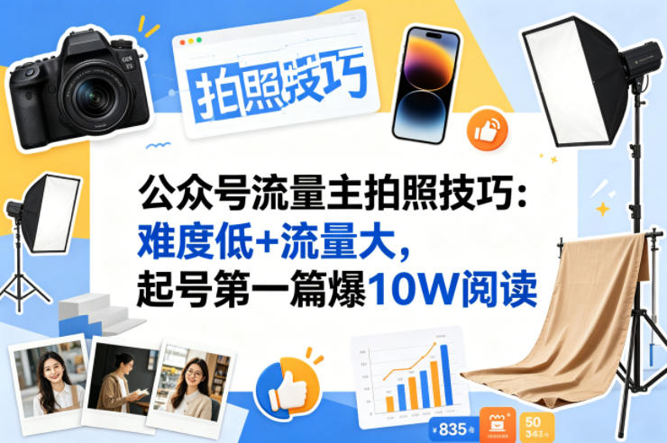 公众号流量主之拍照技巧赛道，难度低+流量大，起号第一篇就爆了10w阅读-铜臭网