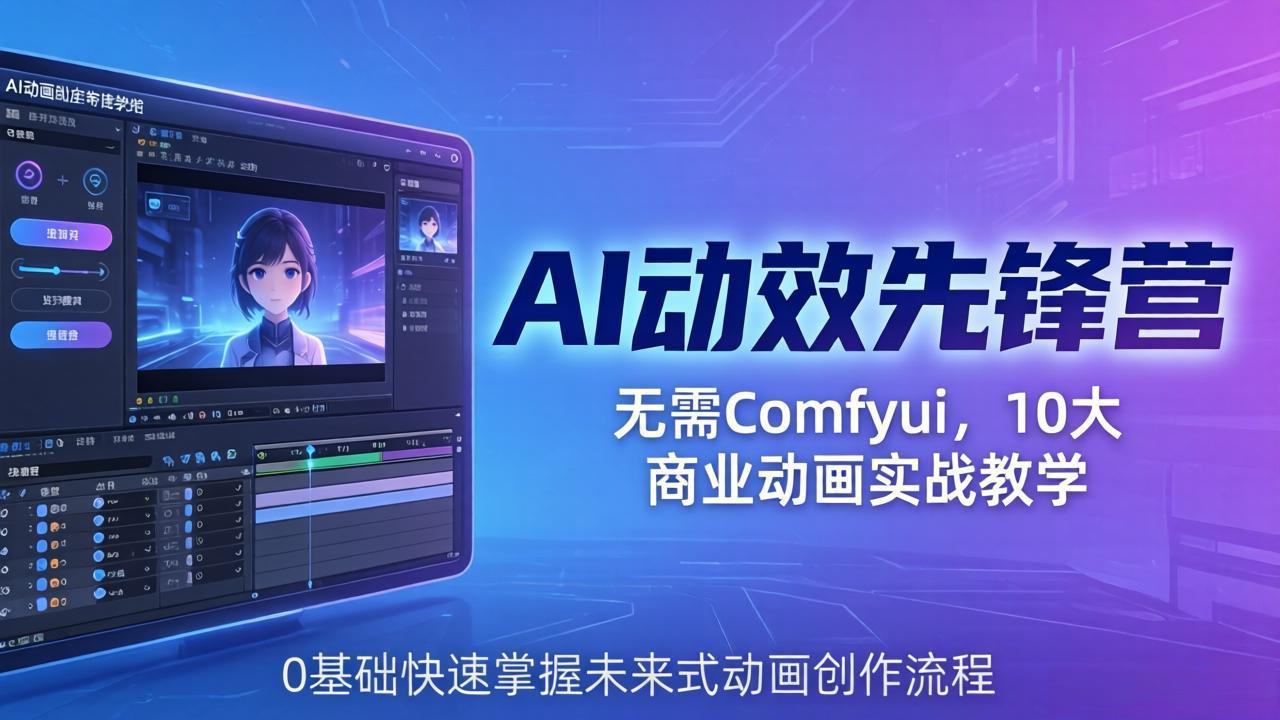 AI 动效先锋营：无需Comfyui，10大商业动画实战教学，0基础快速掌握未来式动画创作流程-铜臭网