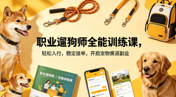 职业遛狗师全能训练课，轻松入行，稳定接单，开启宠物赛道副业-铜臭网