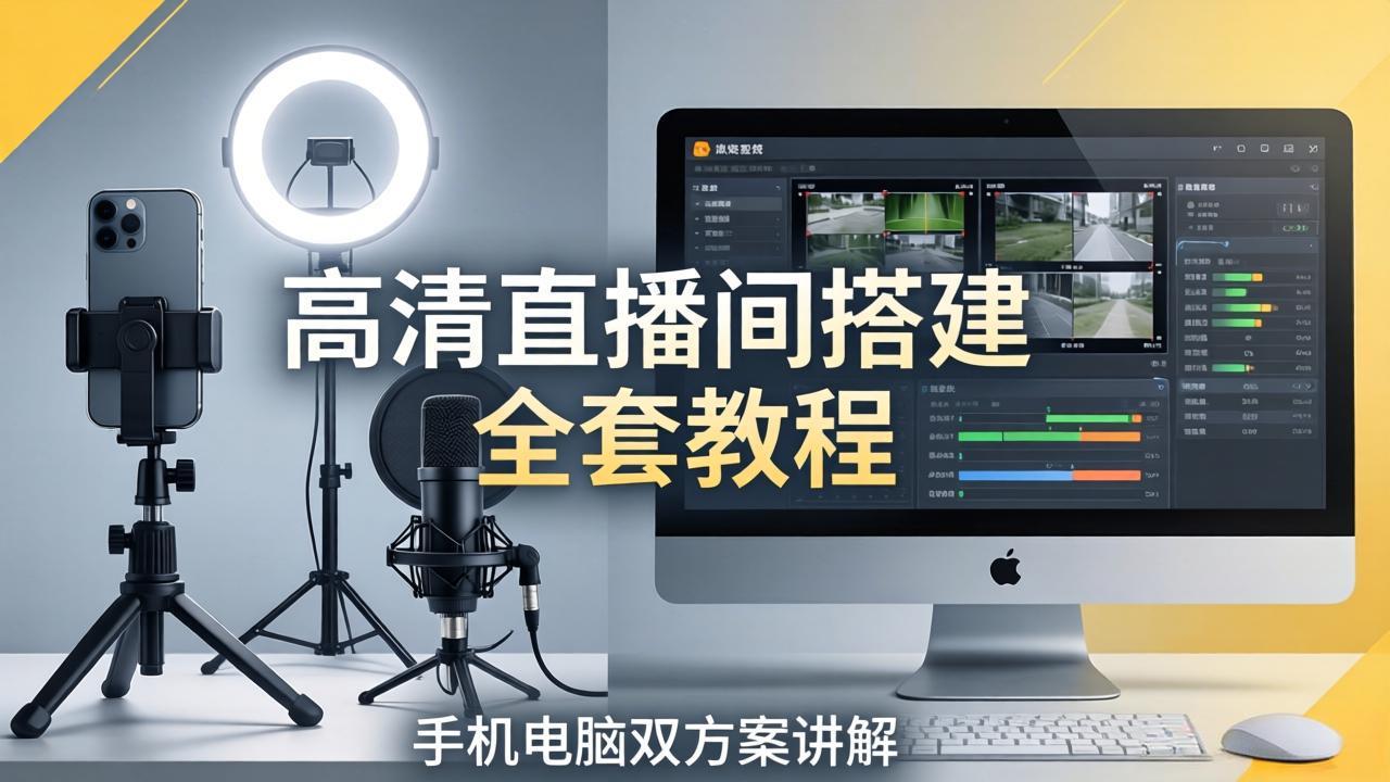 高清直播间搭建全套教程，手机电脑双方案讲解，设备选型调试多机位实操教学-铜臭网