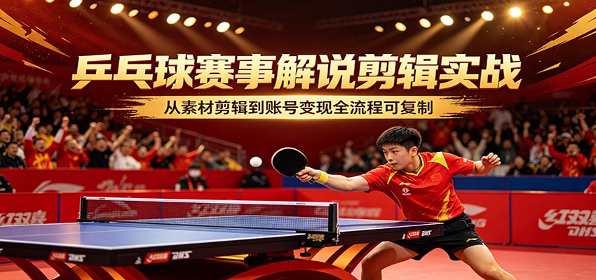 乒乓球赛事解说剪辑实战，从素材剪辑到账号变现全流程可复制-铜臭网