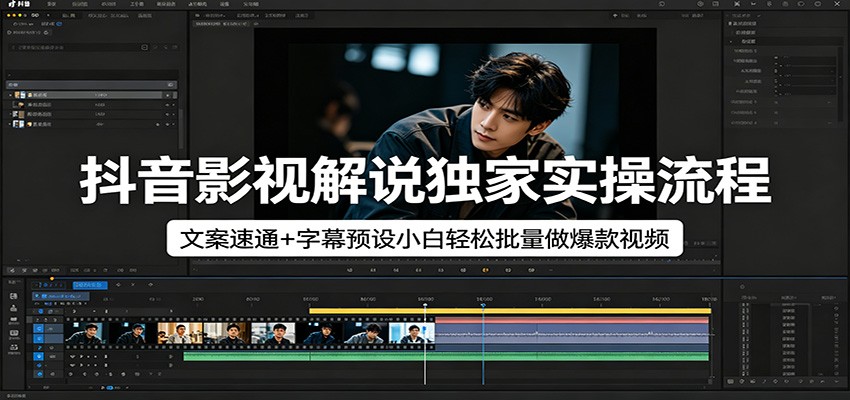 抖音影视解说独家实操流程，文案速通+字幕预设小白轻松批量做爆款视频-铜臭网